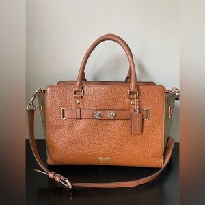 COACH Blake Carryall Crossbody Bag ~ Brown Leather / Green Suede w/ Gold F35932
